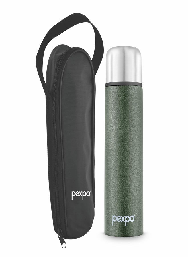 Pexpo Flip Pro 750 Hot & Cold | Vacuum Insulated Stainless Steel Flask - 730ml | Military Green | Zipper Bag |Steel Bottle|Leak Proof|Travelling|School & Trekking|Office|Gym - Image 1